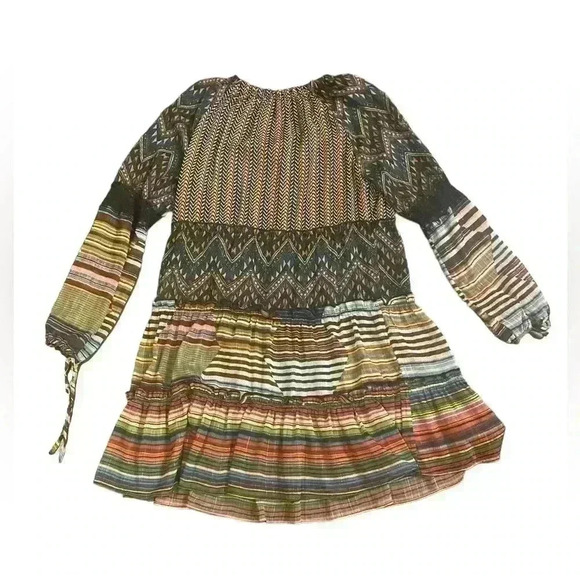 Desigual Lena Tiered Dress Womens Size 44 US Large Multicolor Lined Sheer Ruffle - Picture 9 of 11